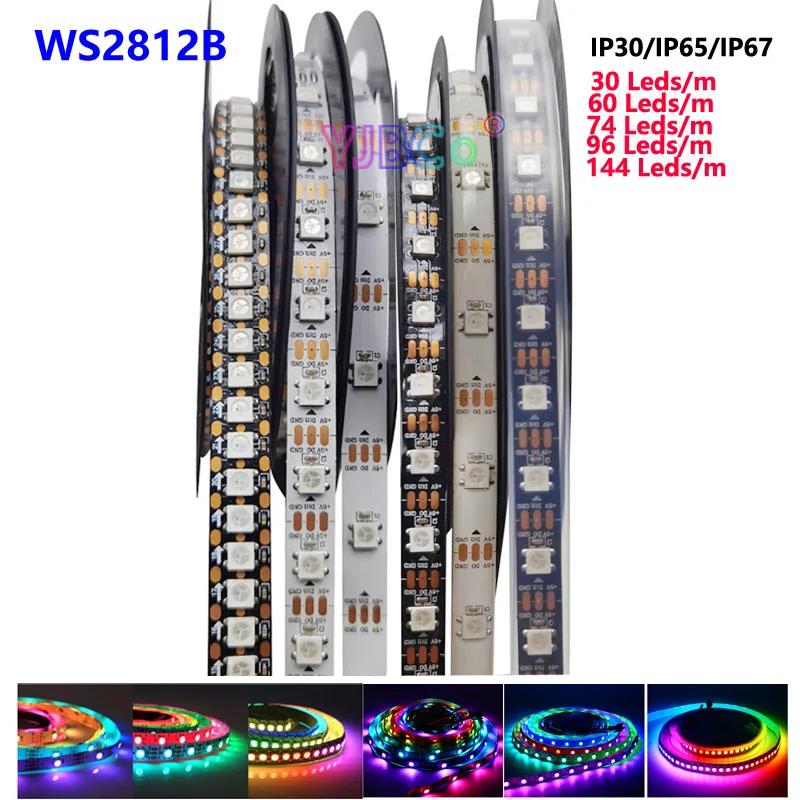 1m/3m/5m WS2812B Ʈ ȼ Led Ʈ,  ٷ  ִ 30/60/144 leds/m 5050 RGB WS2812 LED   IP30/65/67 DC5V